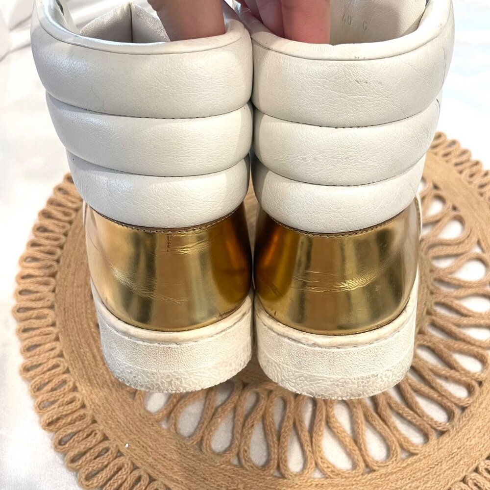 Gucci Signature Padded Leather High White Gold Sneakers EU 40 - Picture 13 of 16